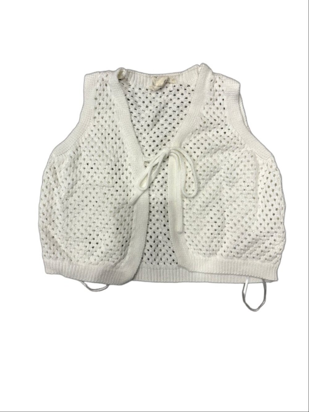 Happily Grey Women's Cream Crochet Open-Knit Tie-Front Cropped Vest Top (Size Sm